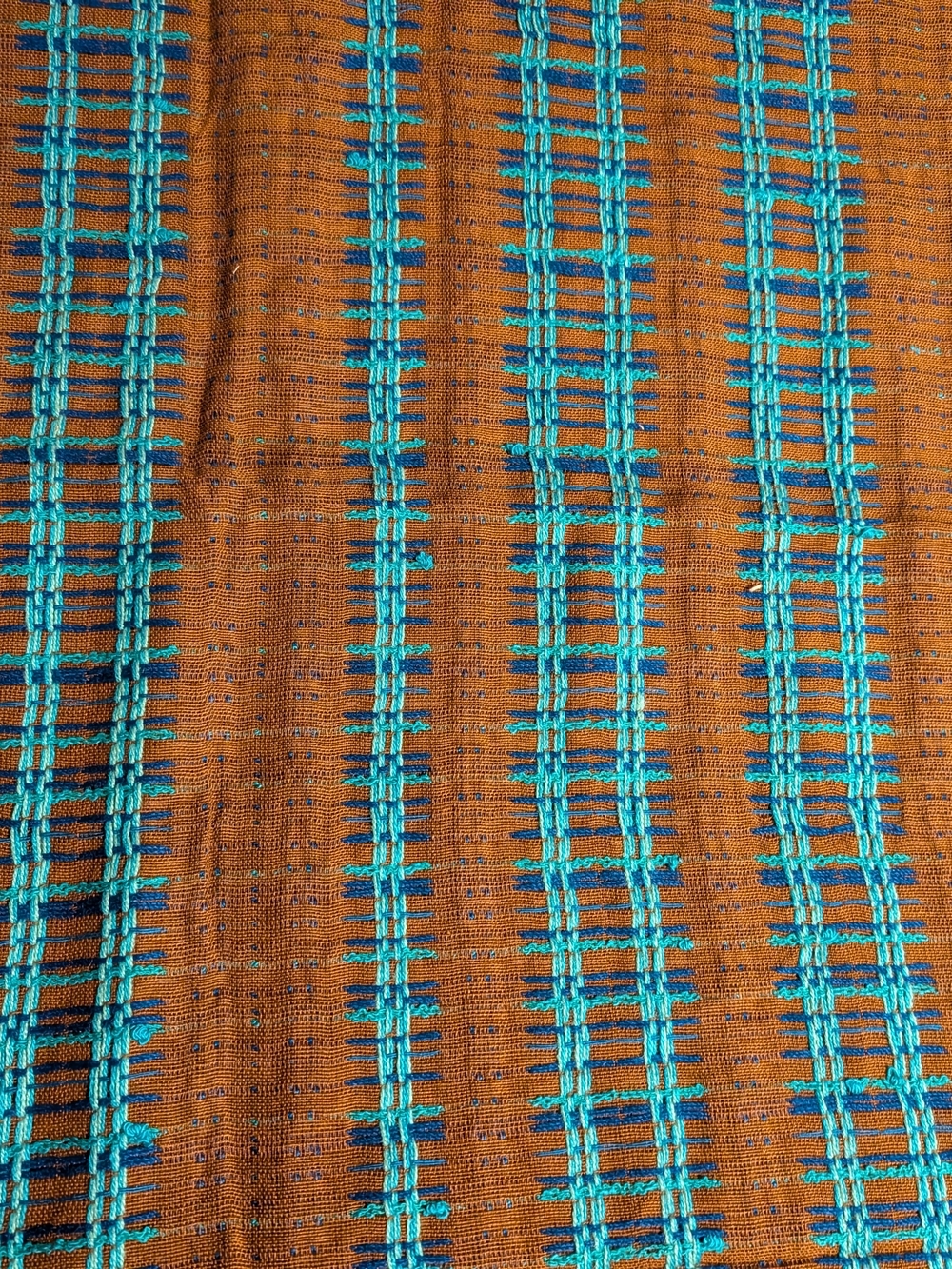 Vintage Orange and Teal Handwoven Textile